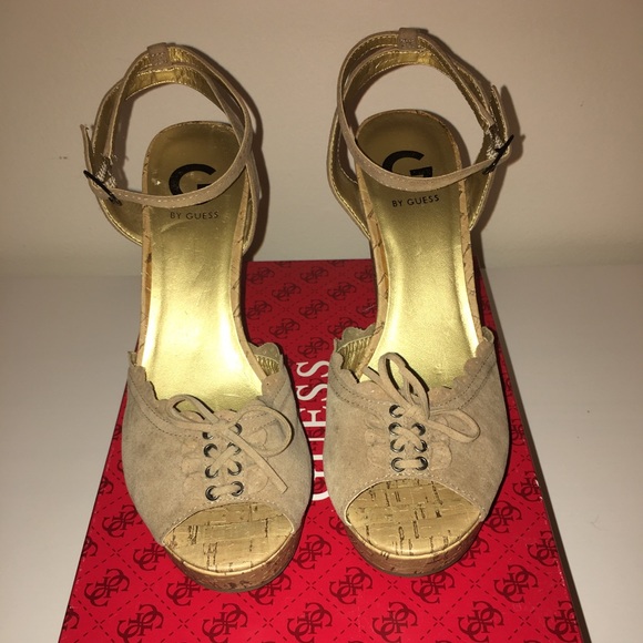 G by Guess Tan Cork Heeled Wedge 7.5 - Picture 8 of 8